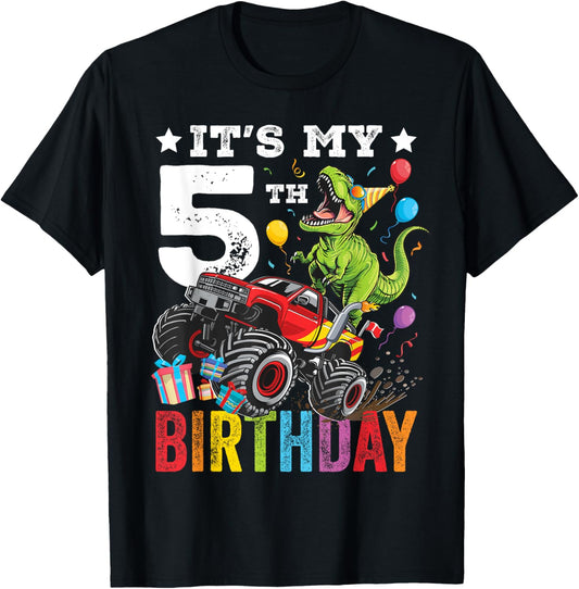 Five 5th Birthday Dinosaur Monster Truck T-Shirt