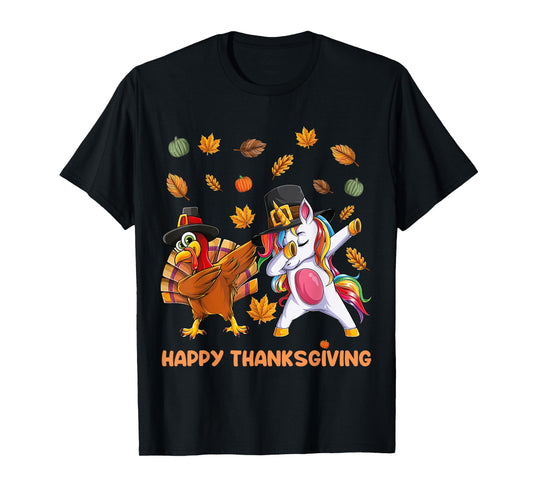 dabbing Turkey Unicorn Thanksgiving For Girls Pilgrim Hat T-Shirt