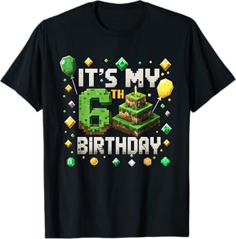 Kids It's My 6th Birthday 6 Six Birthday Boys Pixel Game T-Shirt