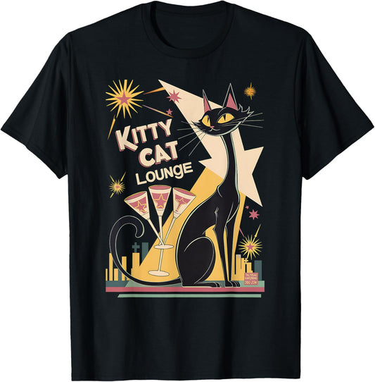 Retro Mid-Century Modern Cat and Cocktails Lounge Theme T-Shirt