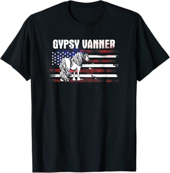 Gypsy Vanner Tinker Horse American Flag Women Kids Men T-Shirt