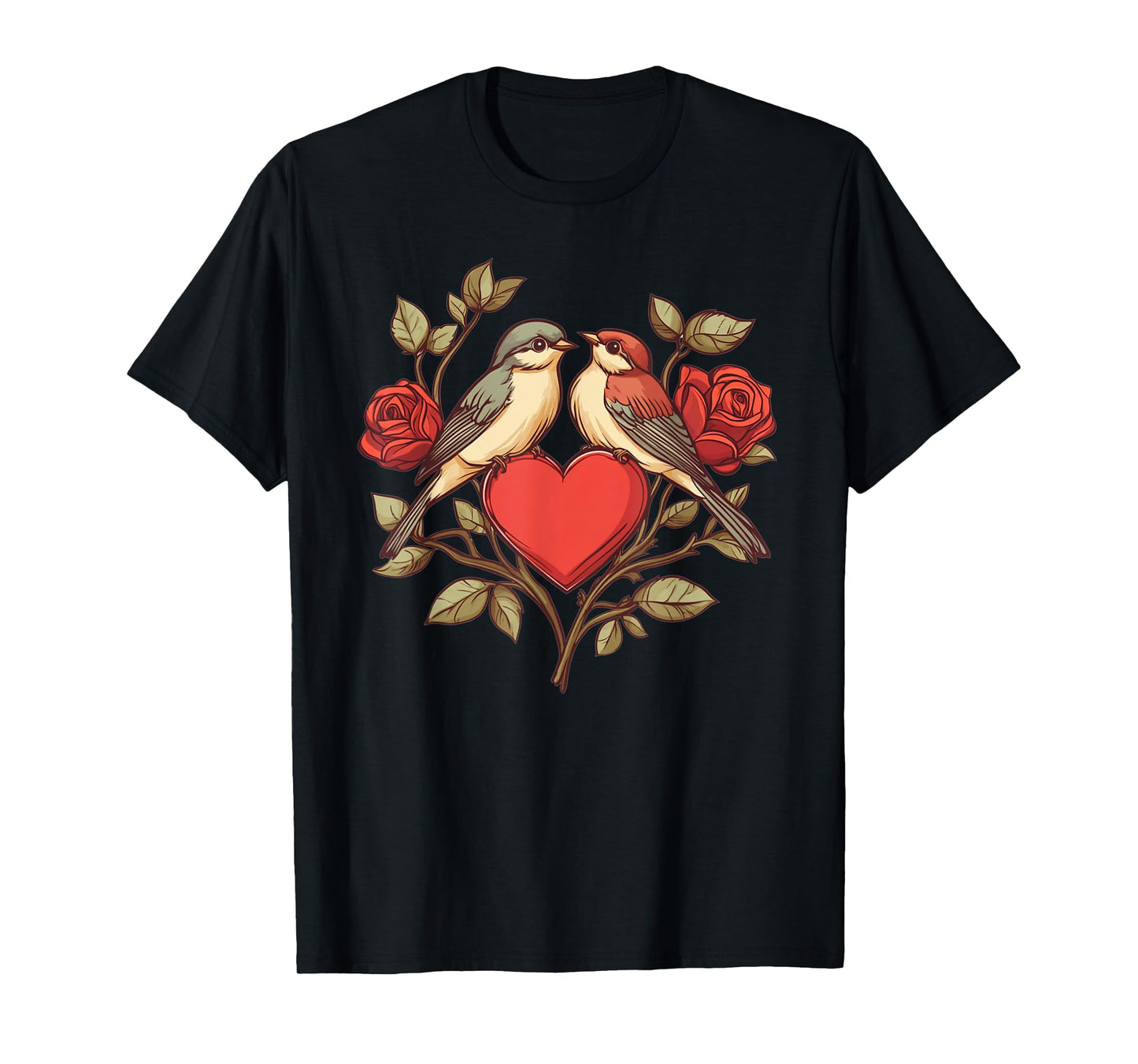 ColorfulChaos Valentine's Day Love Birds Unisex-Adult T-Shirt