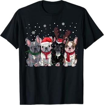 Christmas Lights French Bulldogs Xmas Frenchie Dog Men Kids T-Shirt