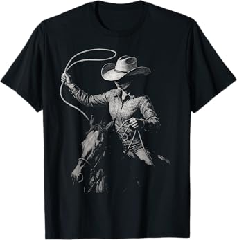 Rodeo Cowgirl Riding Horse Dark Art Western Country T-Shirt