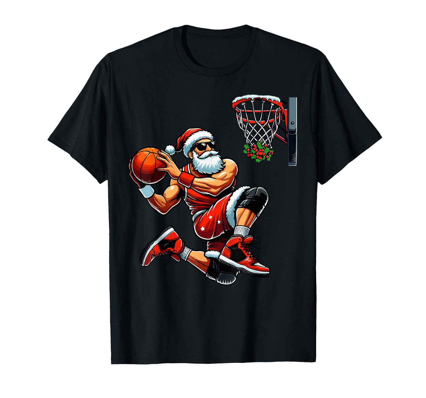 Santa Basketball Player Dunking Xmas Christmas Basketball T-Shirt