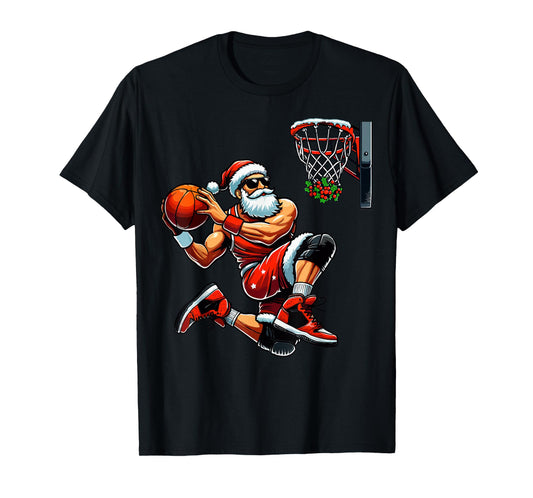 Santa Basketball Player Dunking Xmas Christmas Basketball T-Shirt