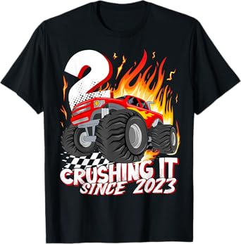 Birthday Monster Truck 2 Year Old Boys 2nd Party Born 2023 T-Shirt