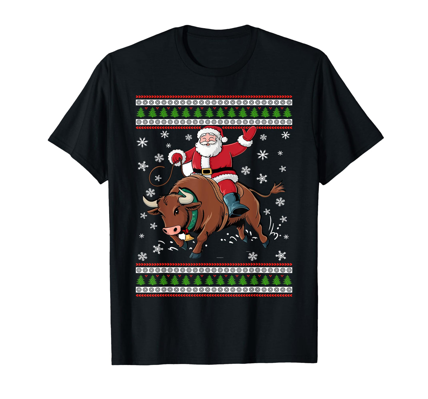 Christmas Santa Riding A Bull Funny Xmas Animal Lover T-Shirt