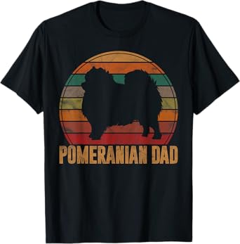 Retro Pomeranian Dad Gift Daddy Pompom Dog Owner Pet Father T-Shirt