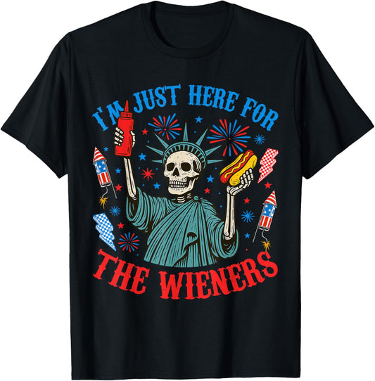 I'm Just Here For The Wieners Skeleton Hot Dog 4th Of July T-Shirt