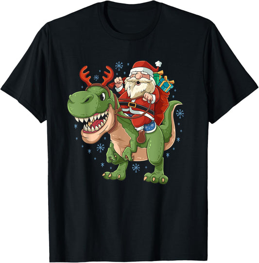 Funny Santa Riding T Rex Xmas Dino T-Shirt