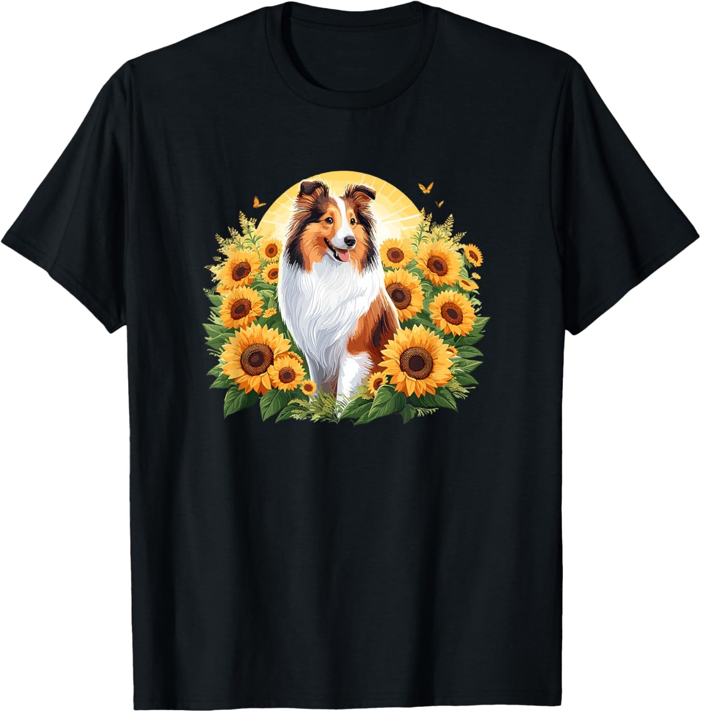 Cute Funny Sunflower Rough Collie Lover T-Shirt