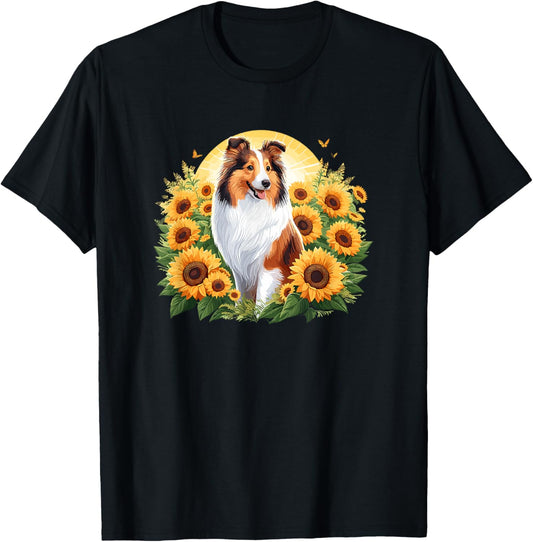 Cute Funny Sunflower Rough Collie Lover T-Shirt