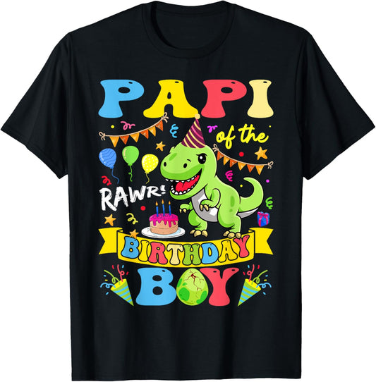 Papi Of The Birthday Boy T-Rex Dinosaur Birthday Groovy T-Shirt