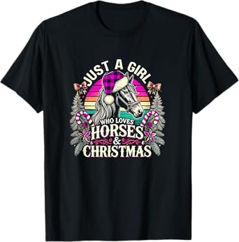 Horse Christmas Girls Horseback Riding Xmas Horses Lover T-Shirt