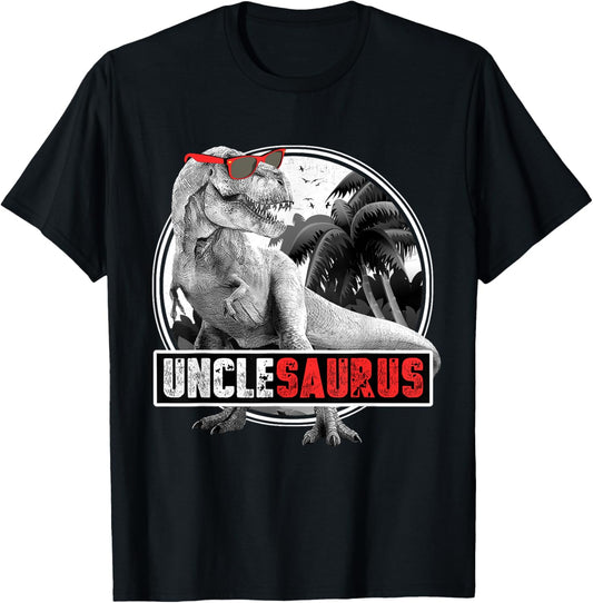 Dinosaur Family Dinosaurier T-Shirt - Men's Unclesaurus T-Rex Dinosaur Uncle T-Shirt - Black - Small - Short Sleeve - Cotton 60%, Polyester 40%