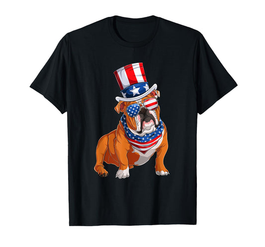 Merica Bulldog Dog 4th of July American Flag T-Shirt