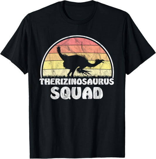 Therizinosaurus Squad - Retro Sunset Dinosaur T-Shirt