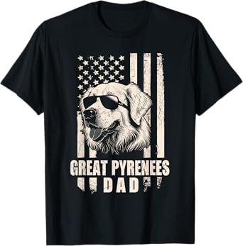 Great Pyrenees Dog Dad American Flag Gifts for Father Men T-Shirt