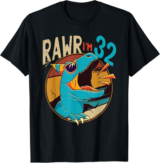 32nd Birthday Dinosaur 32 Years Old Dinosaur Birthday T-Shirt