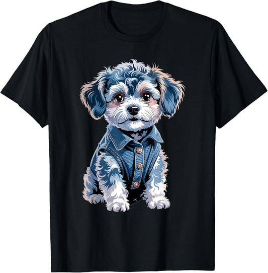 Dog Pattern Denim Patchwork Art Denim Patch Animal Dog T-Shirt