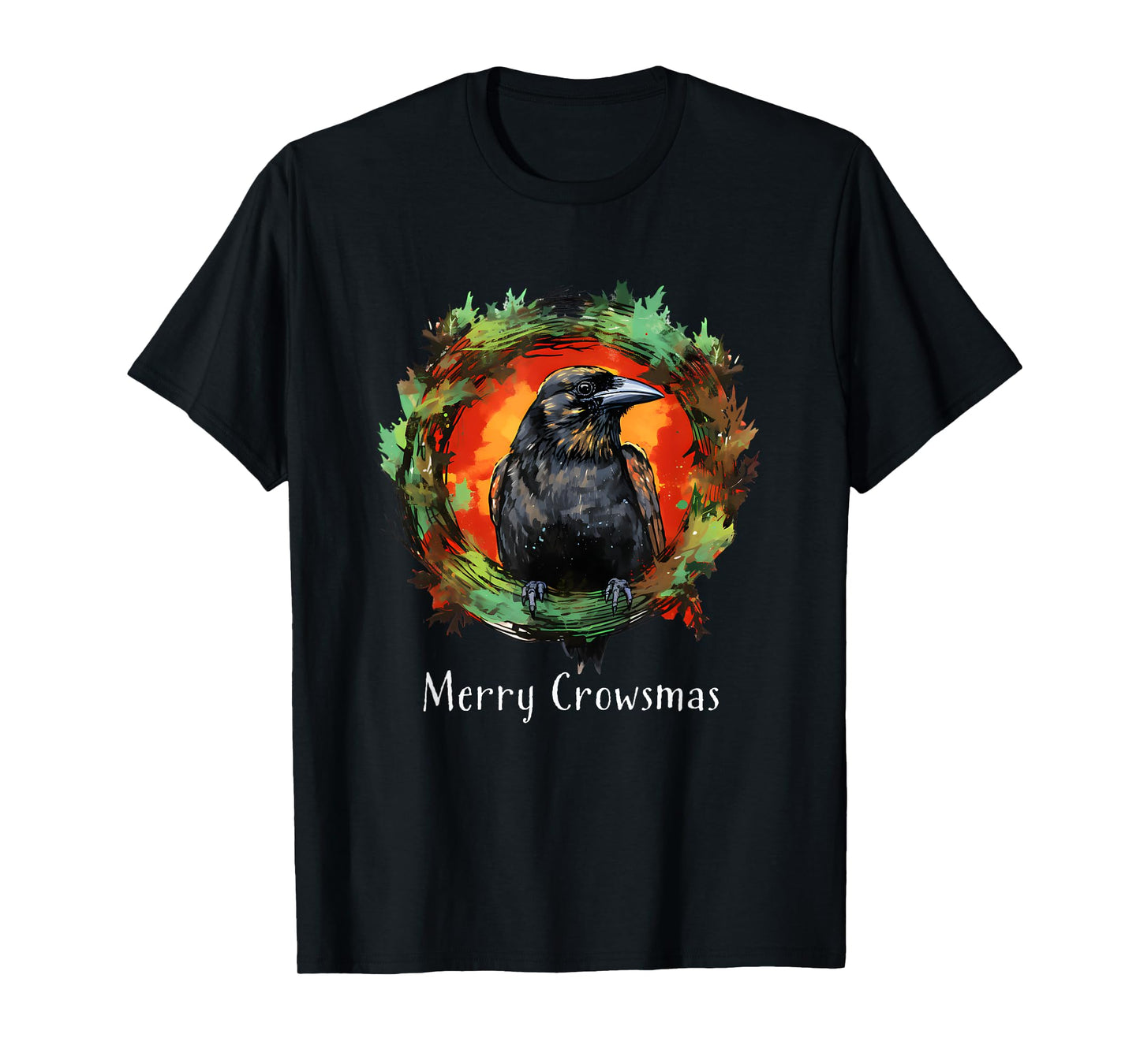 Humorous Holiday Designs For Christmas Lovers Funny Christmas Wreath Crow Corvid 'Merry Crowsmas' Holiday T-Shirt