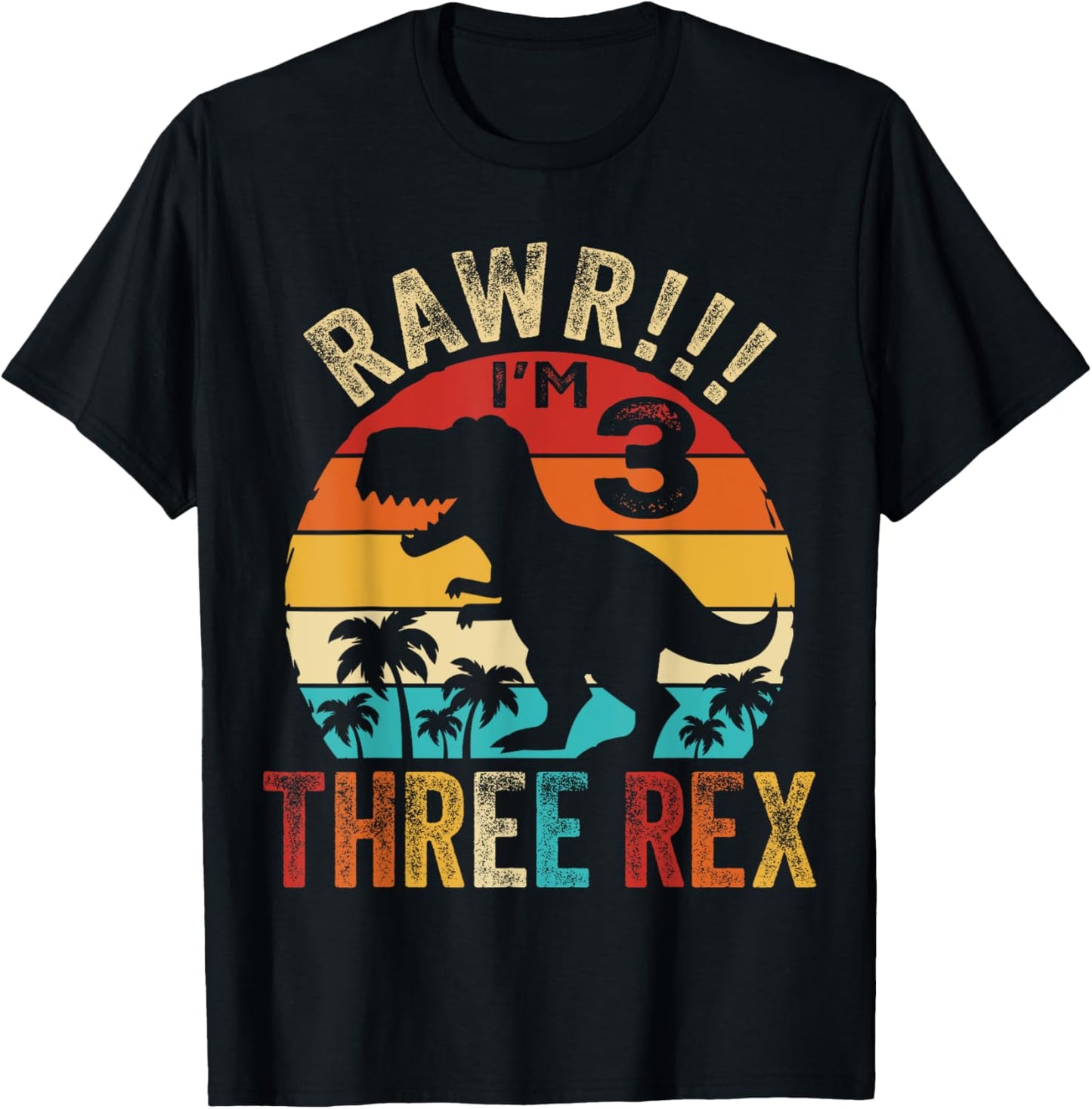 Three Rex Kids 3rd Years Old Birthday Boys Dinosaur Retro T-Shirt