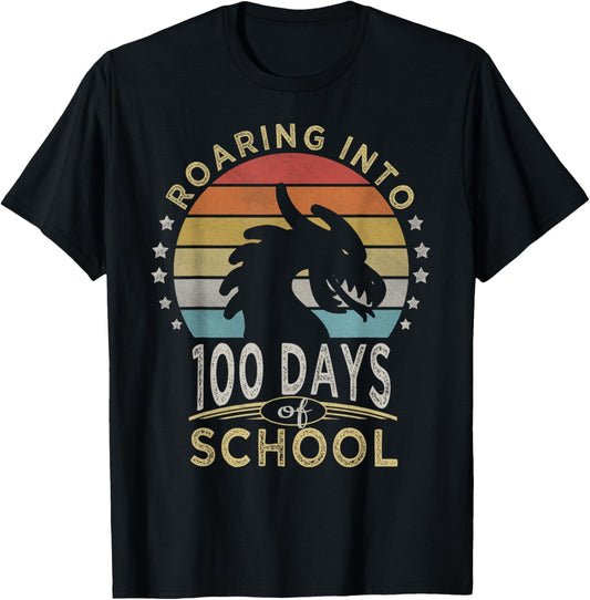 Roaring Into 100 Days Of School Dragons lover Retro Style T-Shirt