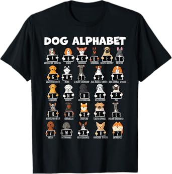 Types Of Dogs Alphabet A-Z ABC Dog Identification T-Shirt for Men Women Girls Kids