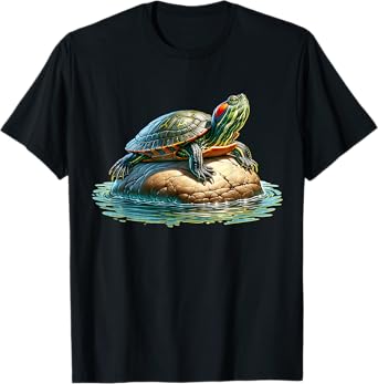 Turtle Red Eared Slider Design T-Shirt