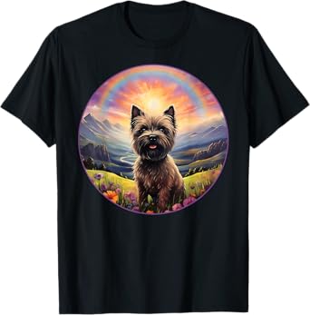 Cairn Terrier Rainbow Bridge Cute Memorial Puppy Dog Art Men Women Girls Kids T-Shirt