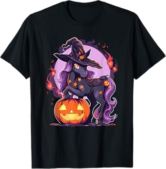 Halloween Horse Witch Hat Jack o Lantern Horse Rider Graphic T-Shirt