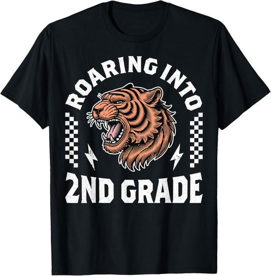 Roaring Into 2nd Grade Tiger Back to School Boy Girl Funny T-Shirt