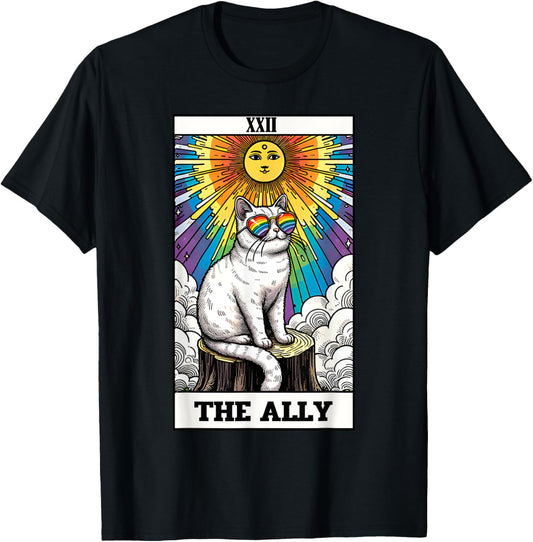 The Ally Cat Rainbow LGBTQ Tarot Card Les Gay Pride Support T-Shirt