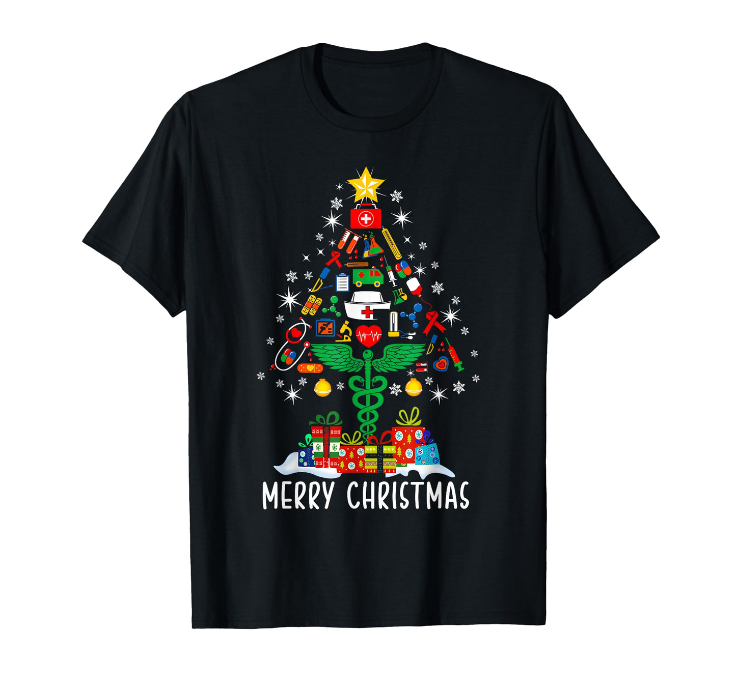 Merry Christmas Nurse Xmas Scrub Top Women Stethoscope Women T-Shirt