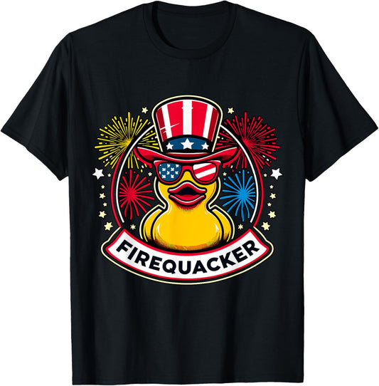 Firequacker 4th of July Rubber Duck USA Flag T-Shirt