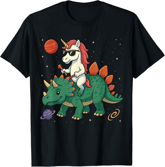 Funny Unicorn Riding Triceratops Dinosaur for Boys and Girls T-Shirt