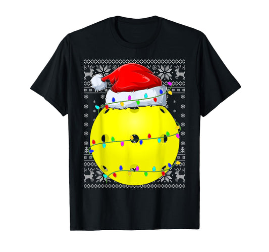 Ugly Sweater Sports Player Santa Hat Pickleball Christmas T-Shirt