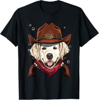 Cowboy Golden Retriever Western Rodeo Cowboy Hat and Bandana T-Shirt