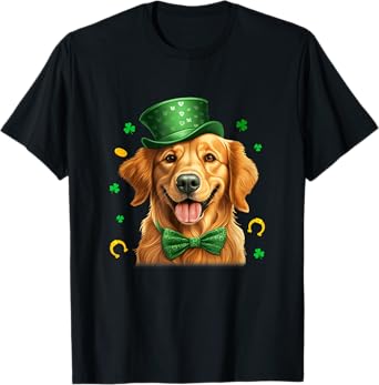 Golden Retriever St Patricks Day Leprechaun Shamrock Irish T-Shirt