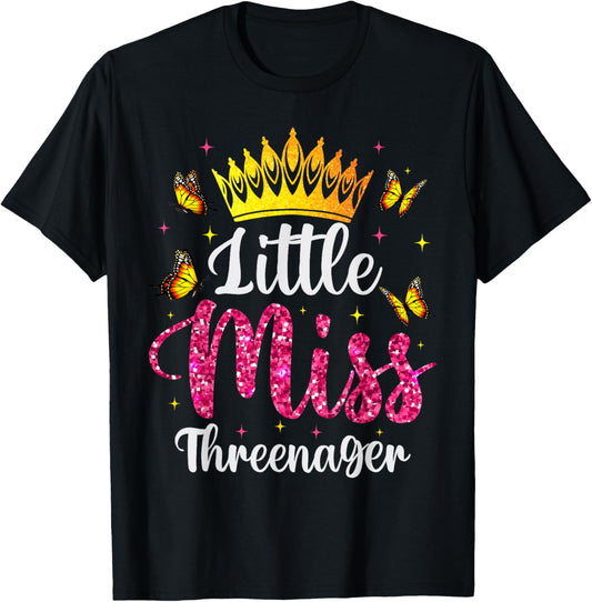 Little Miss Threenager Birthday Toddler Girl 3rd Birthday T-Shirt