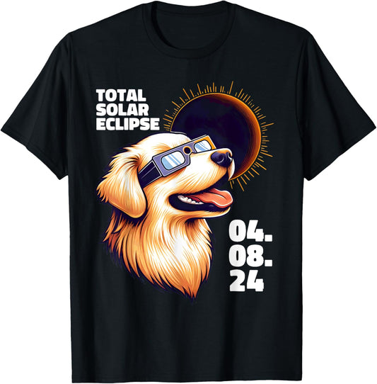 Total Solar Eclipse 4.08.24 Cute Dog Golden Retriever Lover T-Shirt