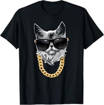 Cat Gangsta with Sun Glasses and Gold Chain T-Shirt T-Shirt for Men Women Kids