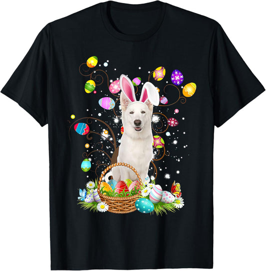 WHITE German Shepherd Dog Easter Egg Hunting Basket Easter T-Shirt