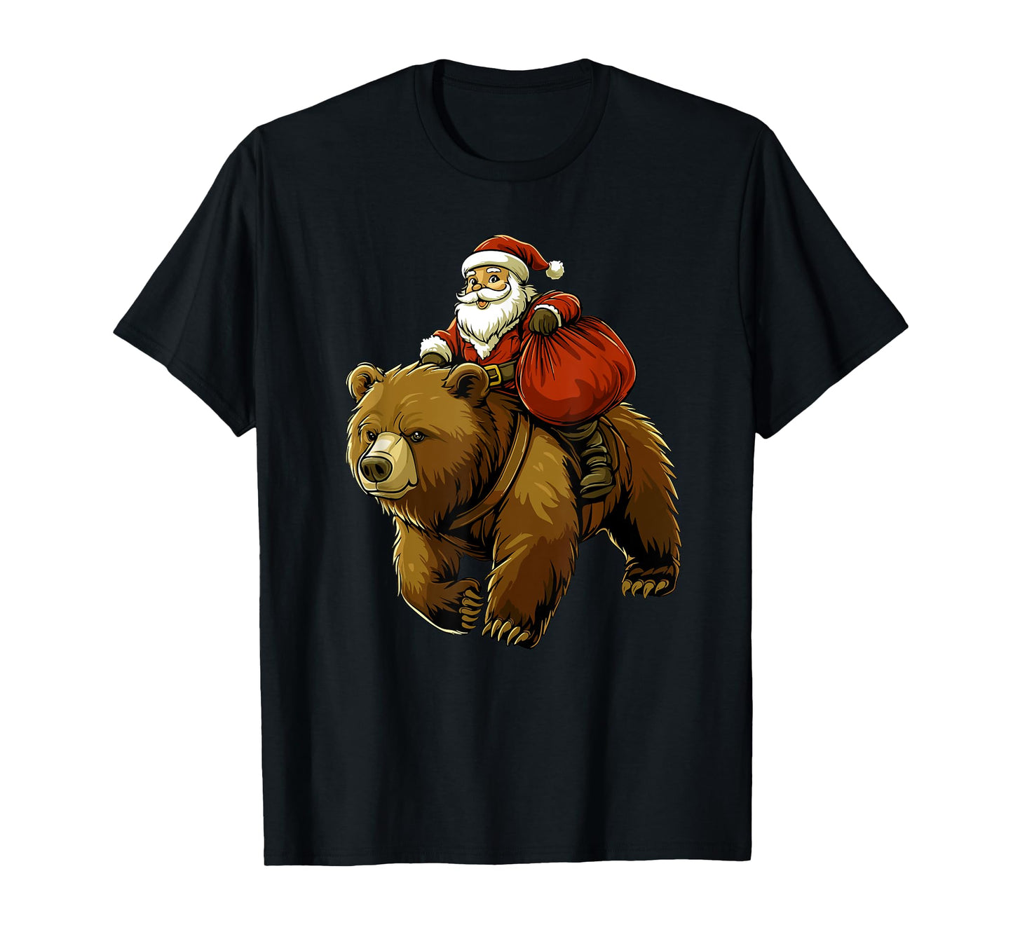 Funny Santa Bear Christmas Graphic Tee Kids Boys Men Xmas T-Shirt