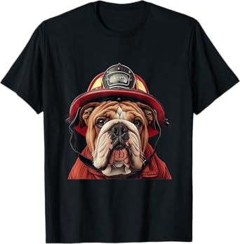 English Bulldog Firefighter Hat Firehouse Fireman Dog T-Shirt