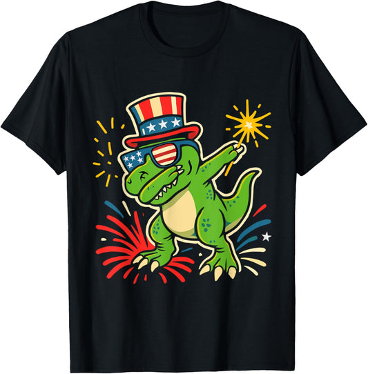 Dabbing T-Rex 4th of July Shirt for Kids – USA Dinosaur T-Shirt