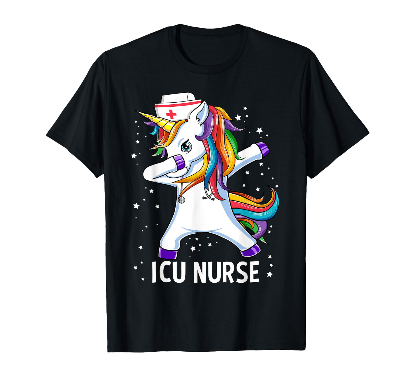 Dabbing Unicorn Funny ICU Nurse T-Shirt
