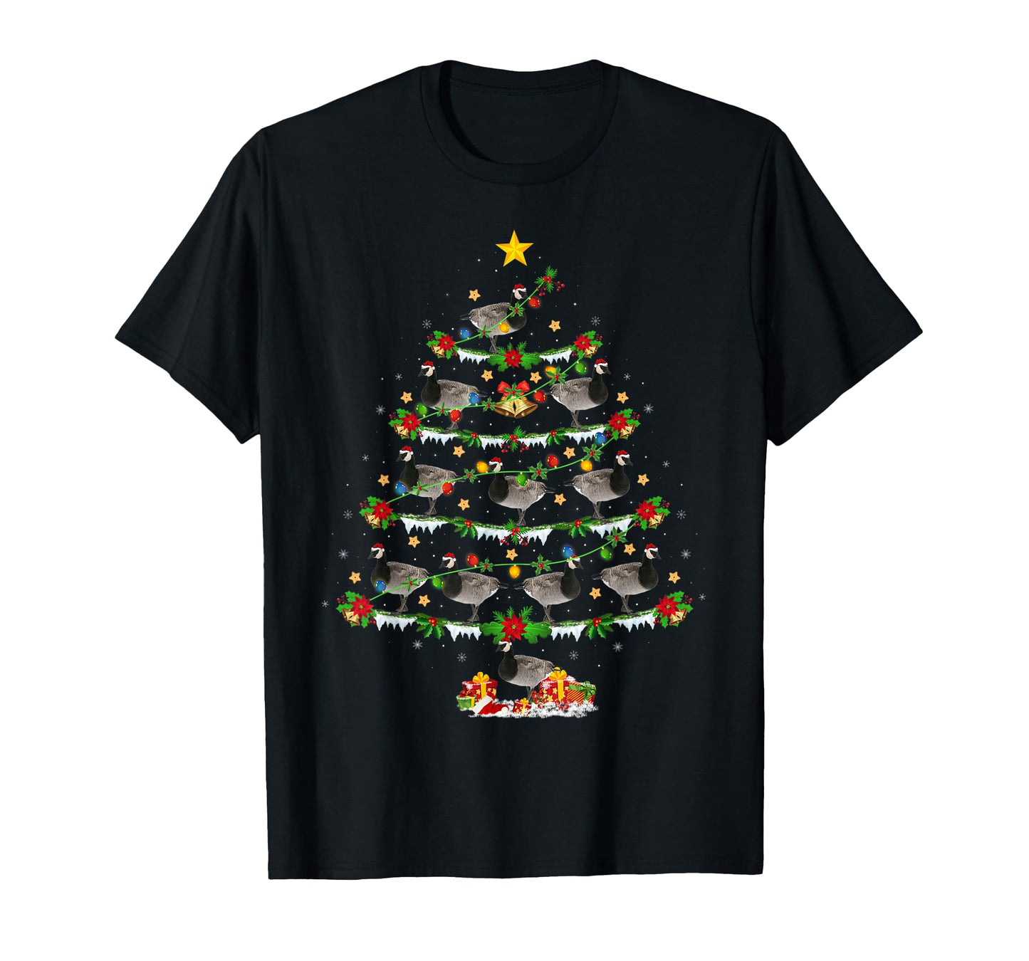 Xmas Tree Canada-Goose Christmas Gifts Goose Bird Lover Unisex-Adults Black Animal Print Modern Animal Print Short Sleeve Crew Neck T-Shirt Small