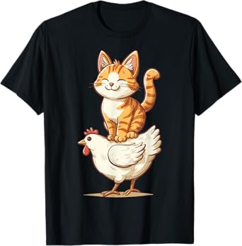 Cat Riding Chicken Men Women Kids T-Shirt